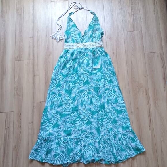 True Destinations Light Teal Tropical Resort Dress NWT S - Picture 2 of 10